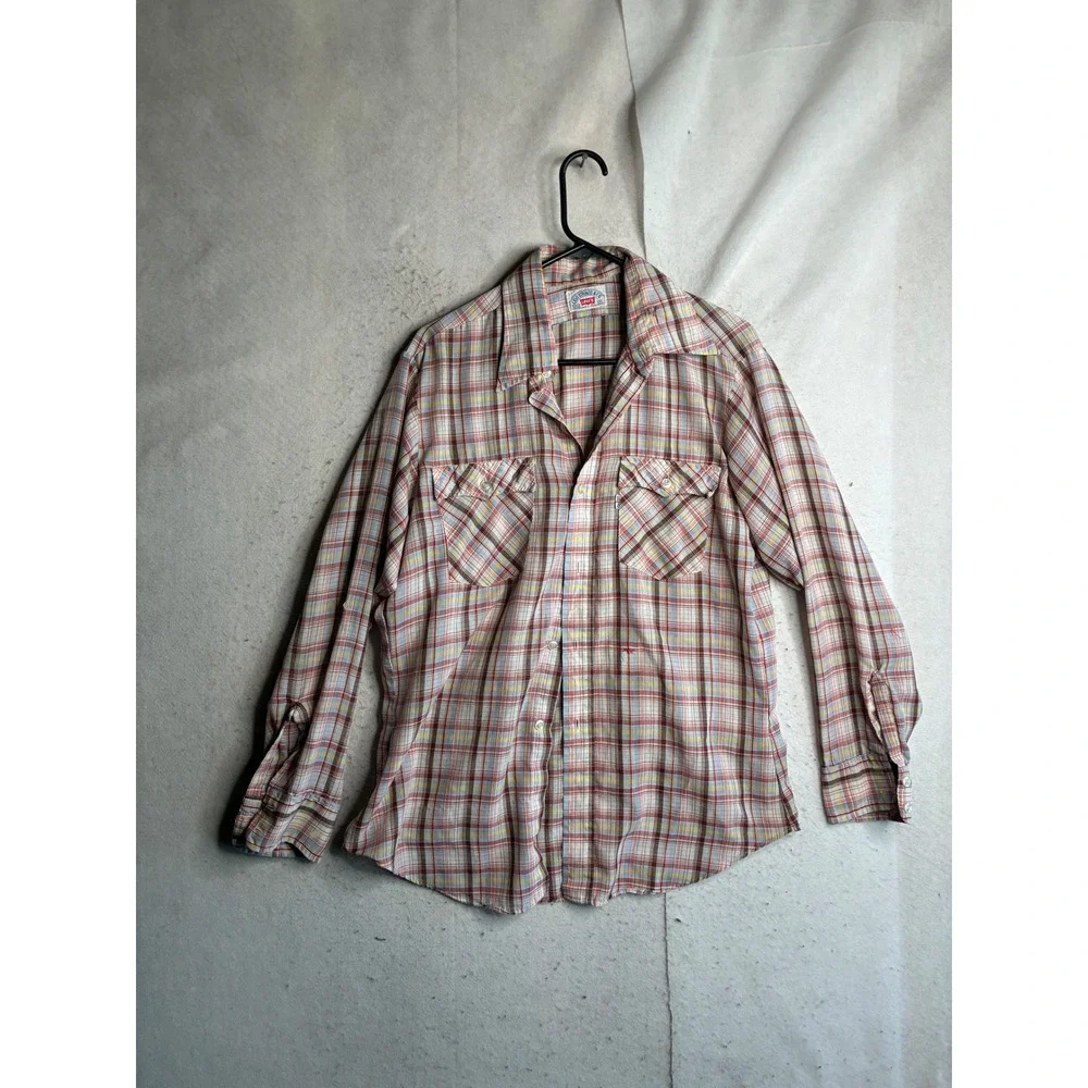 Vintage Levis Plaid Button Down Shirt Mens Large Multicolor Long Sleeve Western